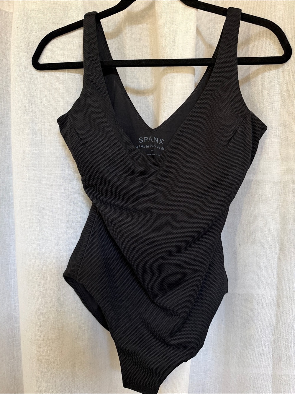 SPANX Black Textured V-Neck One-Piece Swim